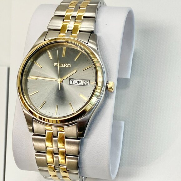 Seiko Two Tone Stainless Steel Watch With Day And Date SUR432 - Picture 2 of 5